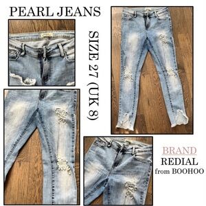 Pearl Embellished Light Blue Skinny Jeans by Boohoo